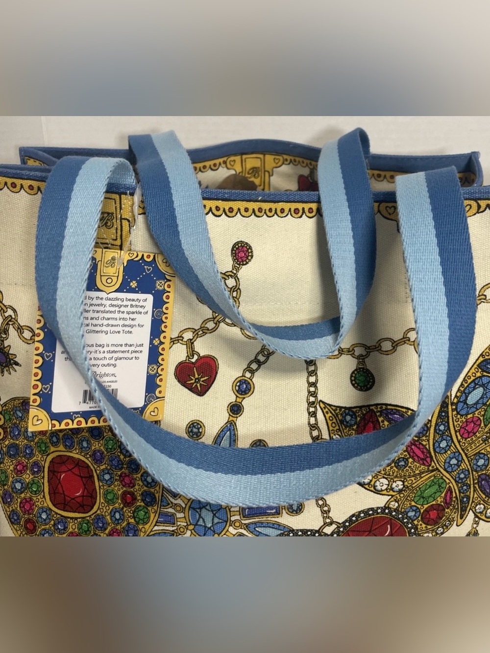 Brighton XL Tote LOVE Glittering Jewels & Hearts Travel Foldable Wide Straps - Picture 9 of 12